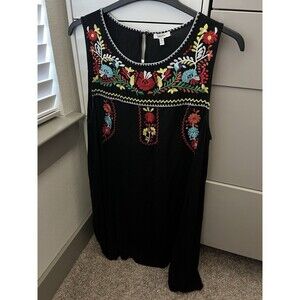 JODFL Dress Anthropologie Maxi Dress L Black With Decorative Detail Embroidered